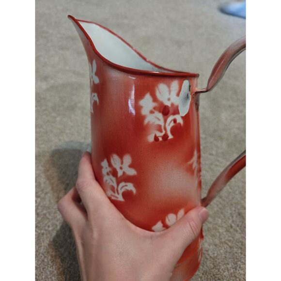 French Style Shabby Chic Pink Anitque Enamel Jug - Picture 5 of 10